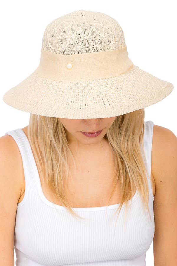 Cap Zone - Wholesale Straw Hat - Women's - Flower Ribbon Fabric Sun Hat3