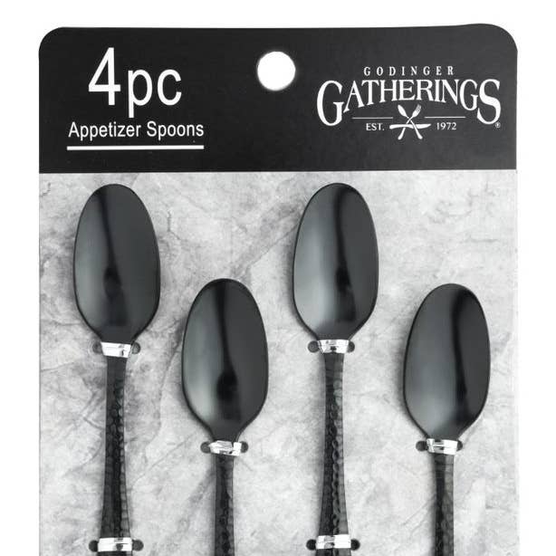 Ensemble de quatre cuillères martelées en PVD noir pour la vente par Godinger