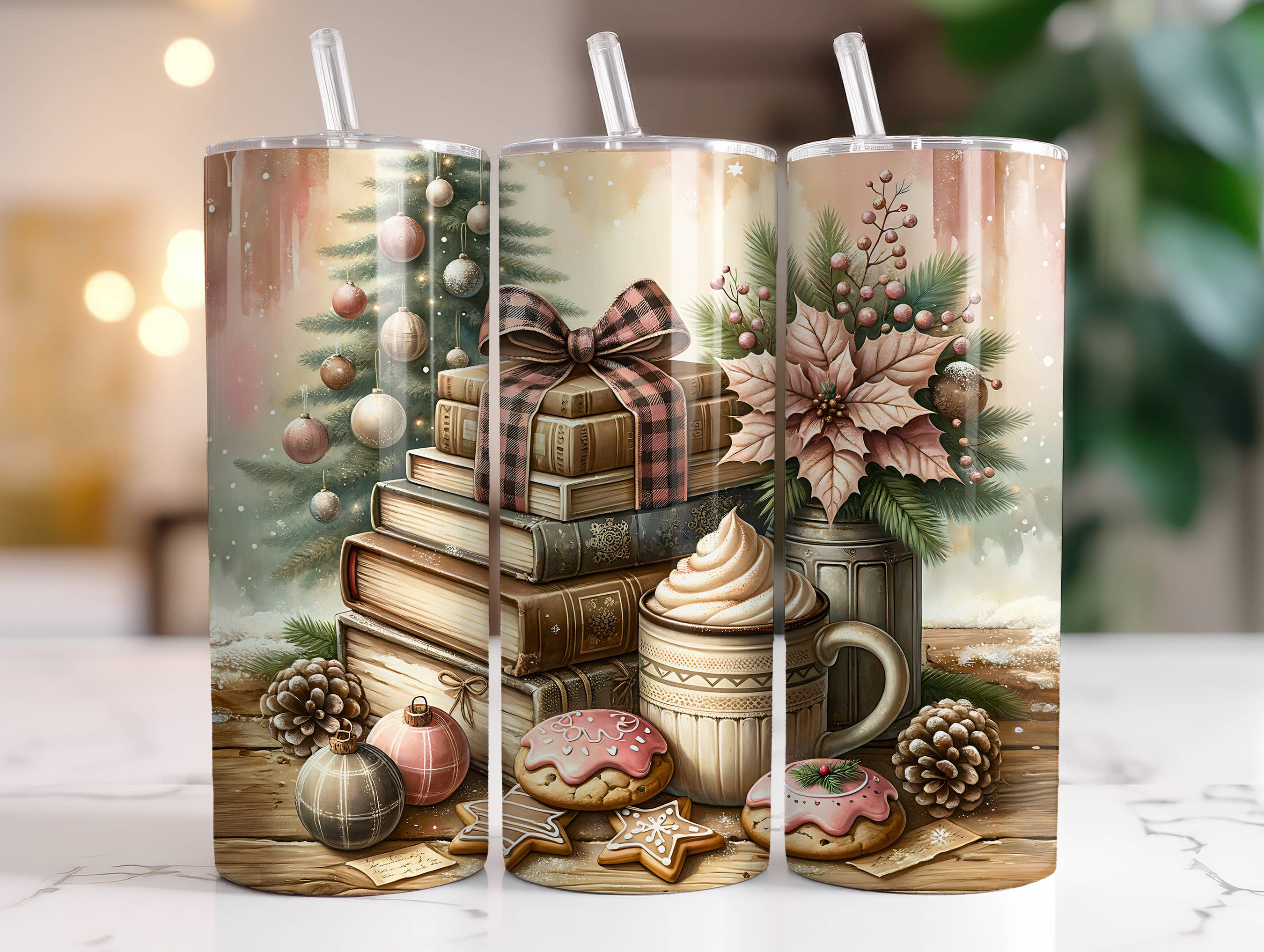 Beautiful Creations by Laney - Wholesale Insulated mug/tumbler - Country Christmas Cocoa Books Tumbler