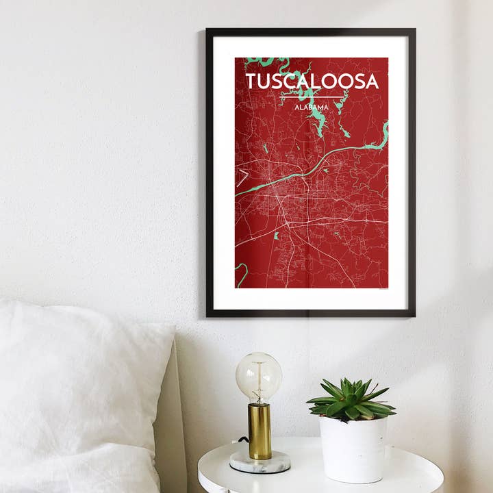 Impression cartographique de Tuscaloosa (Alabama, États-Unis) pour la vente par Point Two Design Group
