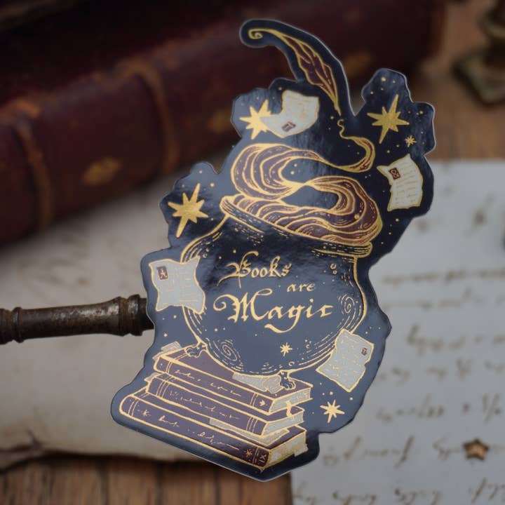 Tooth and Toad - Wholesale Sticker - Books are Magic Cauldron sticker | Gold Mirror details1