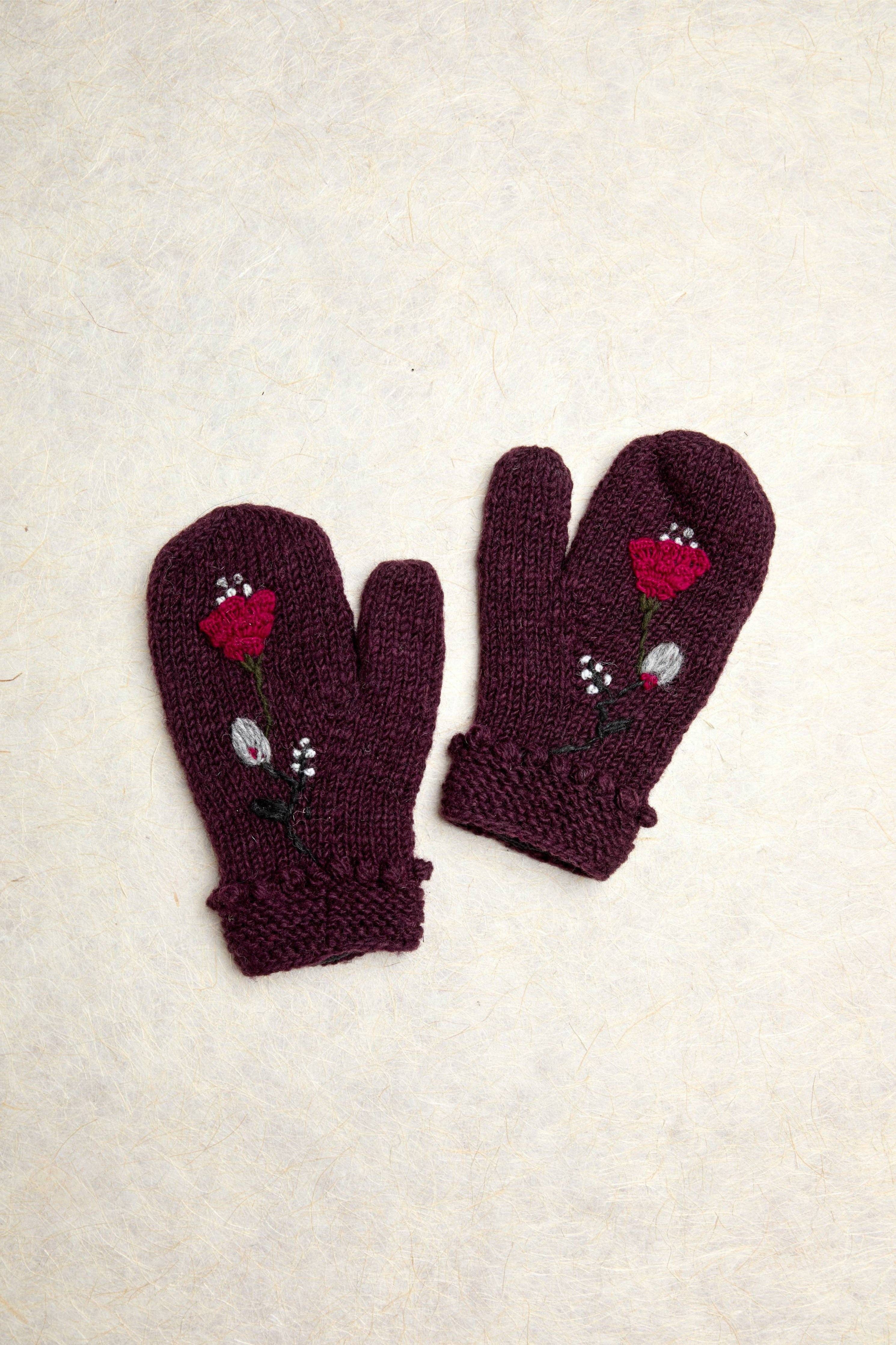 By Many Hands - Wholesale Mittens - Women's - Therese Deep Plum Knit Mittens