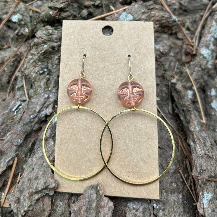 Brincos de Argolas Douradas e Luas em Blush Acobreado por atacado de River Of Humanity