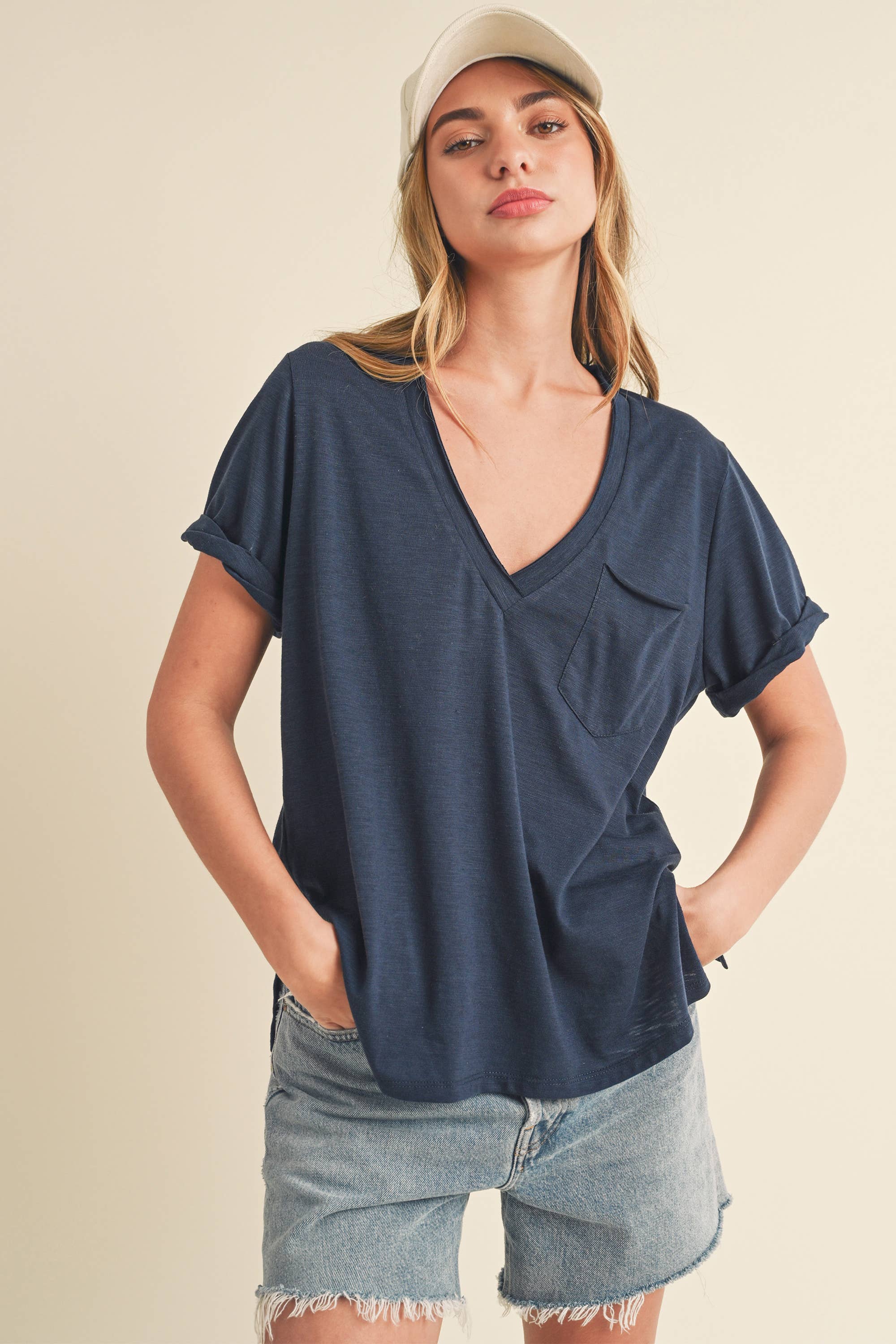 AEMI + CO - Wholesale T-Shirt - Women's - 8286DK Zoie V-Neck Short Sleeve Top18