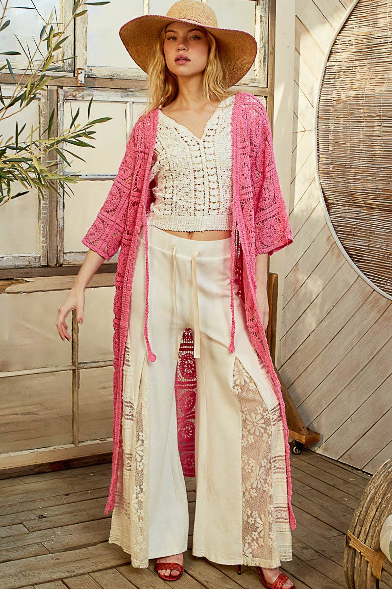 Pol Clothing - Wholesale Cardigan - Women's - Long Sleeve Crochet Open Long Cardigan0