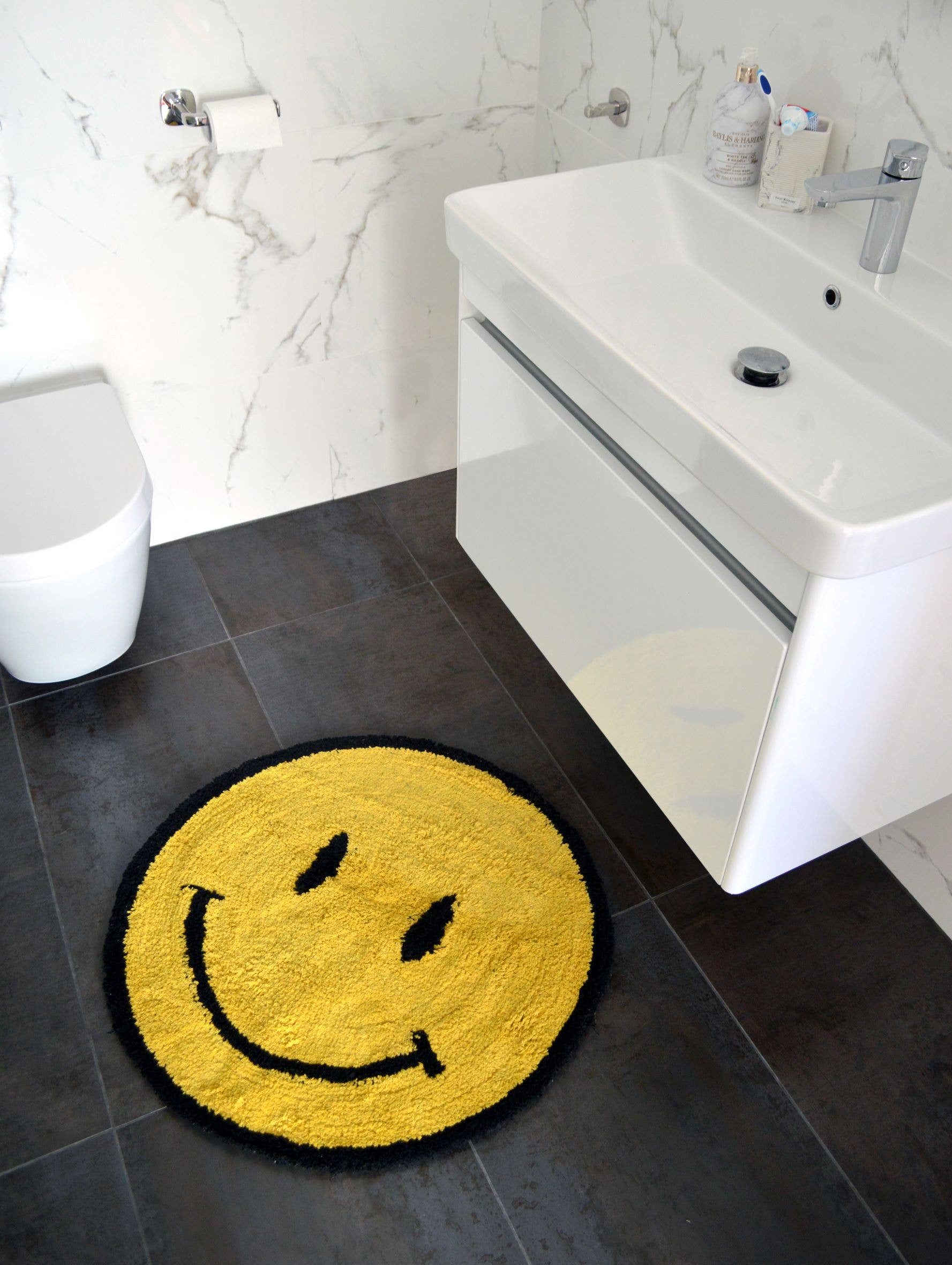 Allure Bath Fashions - Wholesale Bath Mat - Yellow Smiley Face Reversible Bath Mat - 100% Cotton5