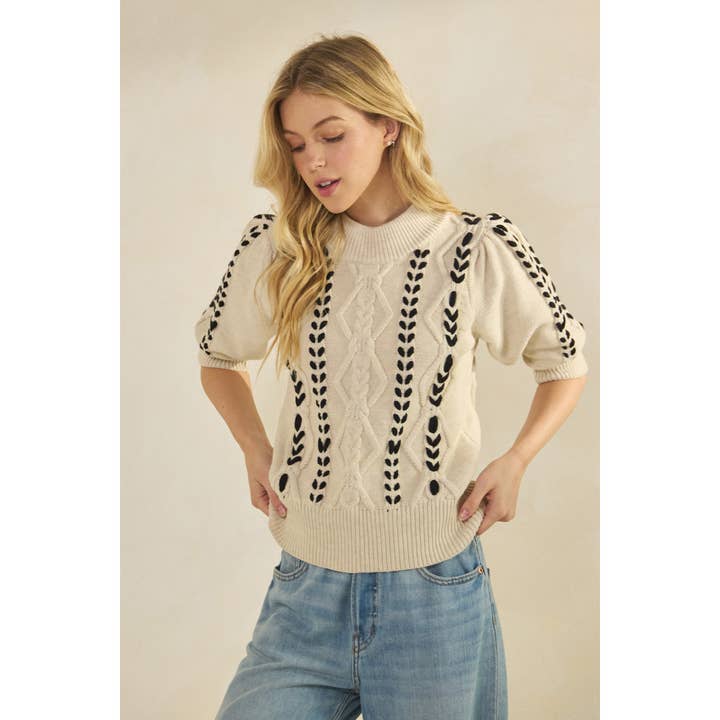 cream HARPER THREADED KNIT SWEATER (ST8001) for wholesale on Faire5