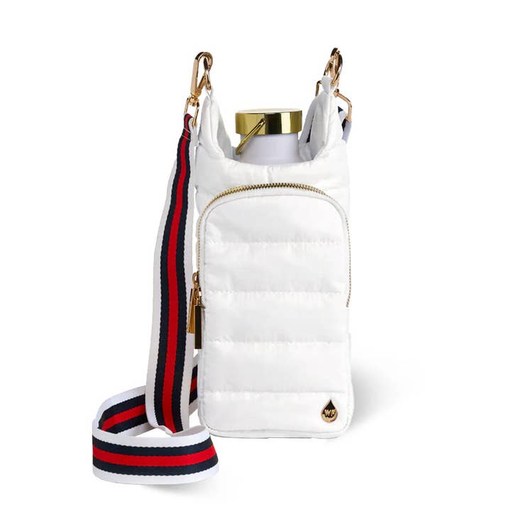 WanderFull - Wholesale Crossbody Bag - Women's - White Ripstop HydroBag with Red, Navy, White striped strap