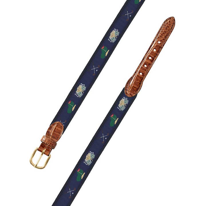 Barrons-Hunter - Wholesale Belt - Men's - Navy Golf Motif Leather Tab Belt
