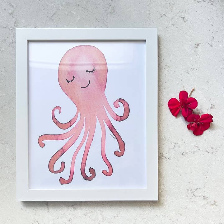 Sook & Hook - Wholesale Art Print - Whimsical Octopus Watercolor Art Print | Framed 8"x10" Wall Art2