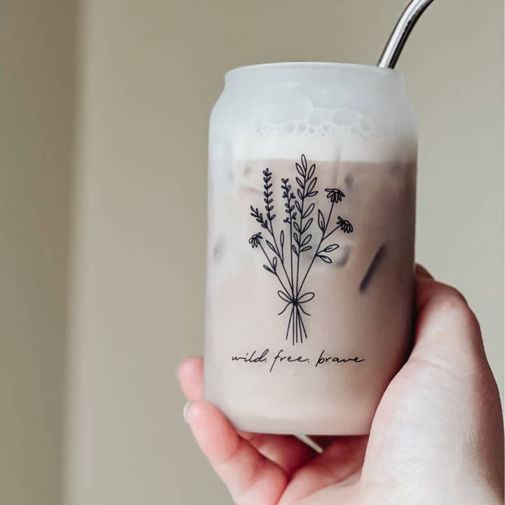 18 oz Wildflower frostat ölburk glas kopp, vildfri modig för wholesale av Amber Marie Design