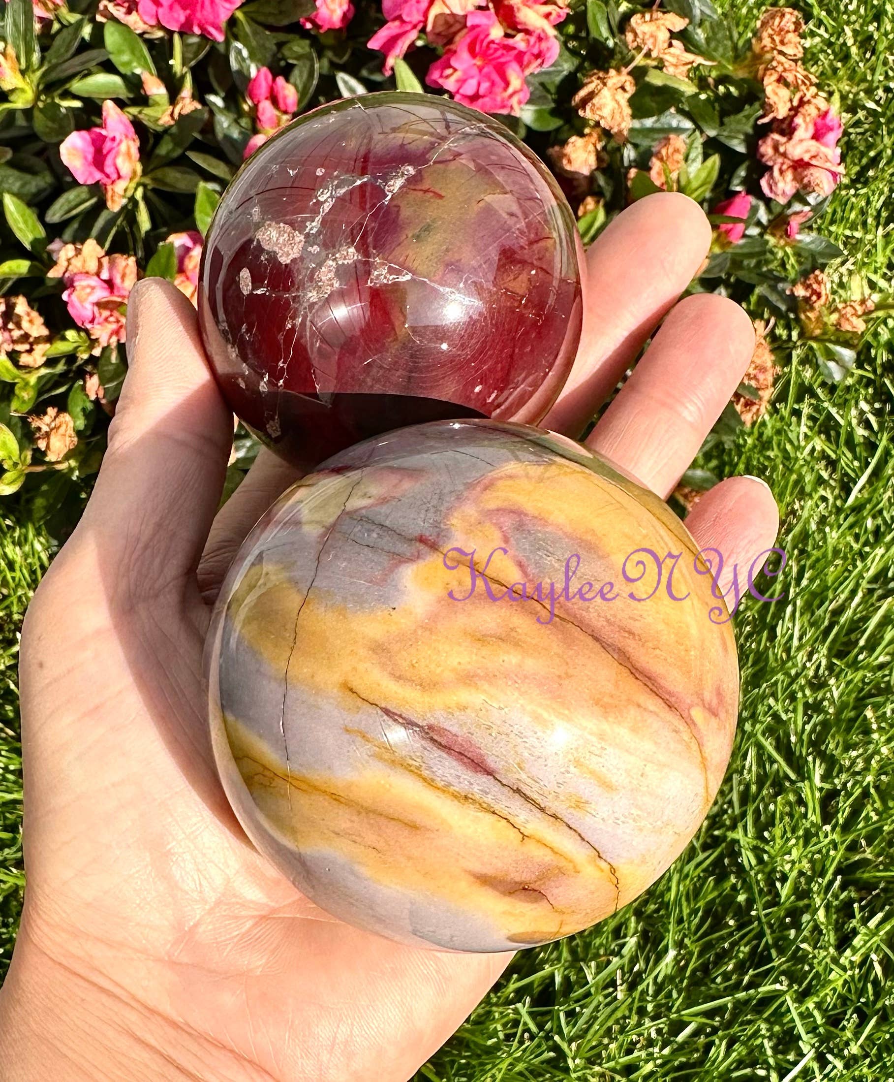 KayleeNYC - Wholesale Spiritual Stone/Crystal - 4 pcs Natural Mookaite Sphere 3.8-4lbs Crystal Healing4