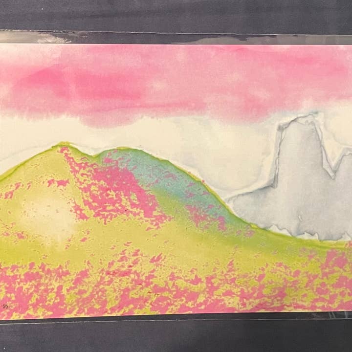 Pink Flower Field 5x7 Watercolor and Acrylic Art Print for wholesale by The Jack Dabbler