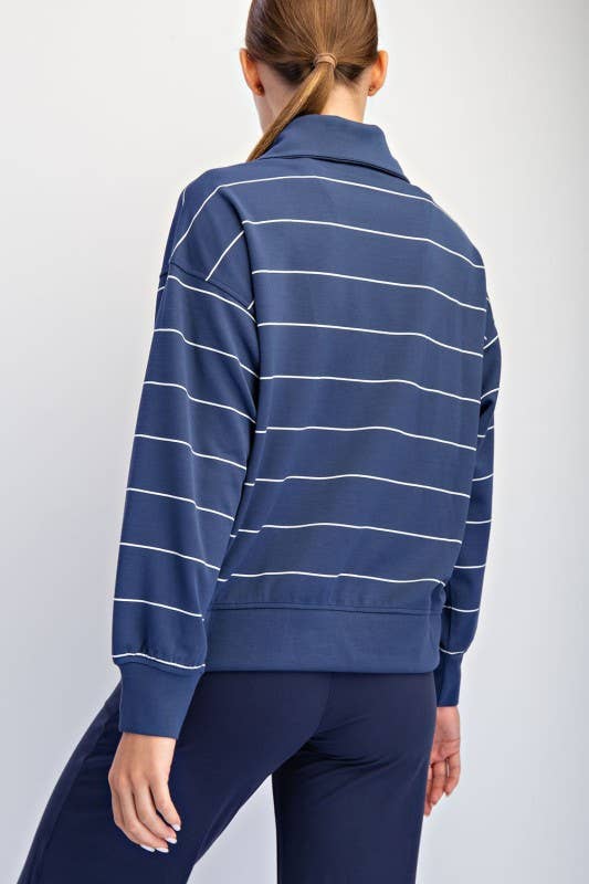 Sunday Morning - Vente Sweat-shirt – femme - T7299PL37 PULL À COL MONTANT À RAYURES ET FERMETURE ÉCLAIR DE GRANDE TAILLE 41