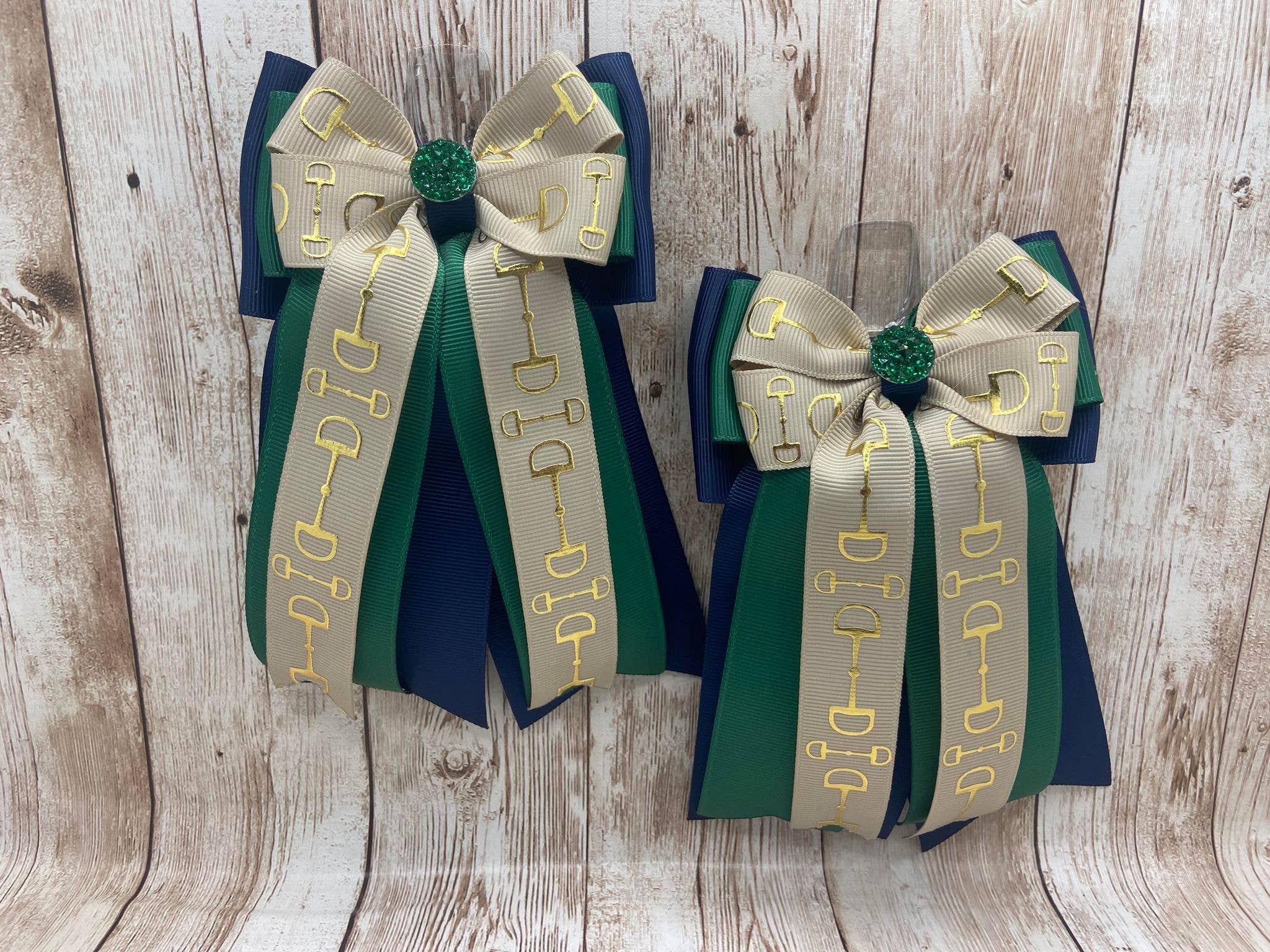 Benny Bows - Wholesale Hair Bow - Kids - Horse Show Bows - Tan Bits with Hunter Green and Navy0