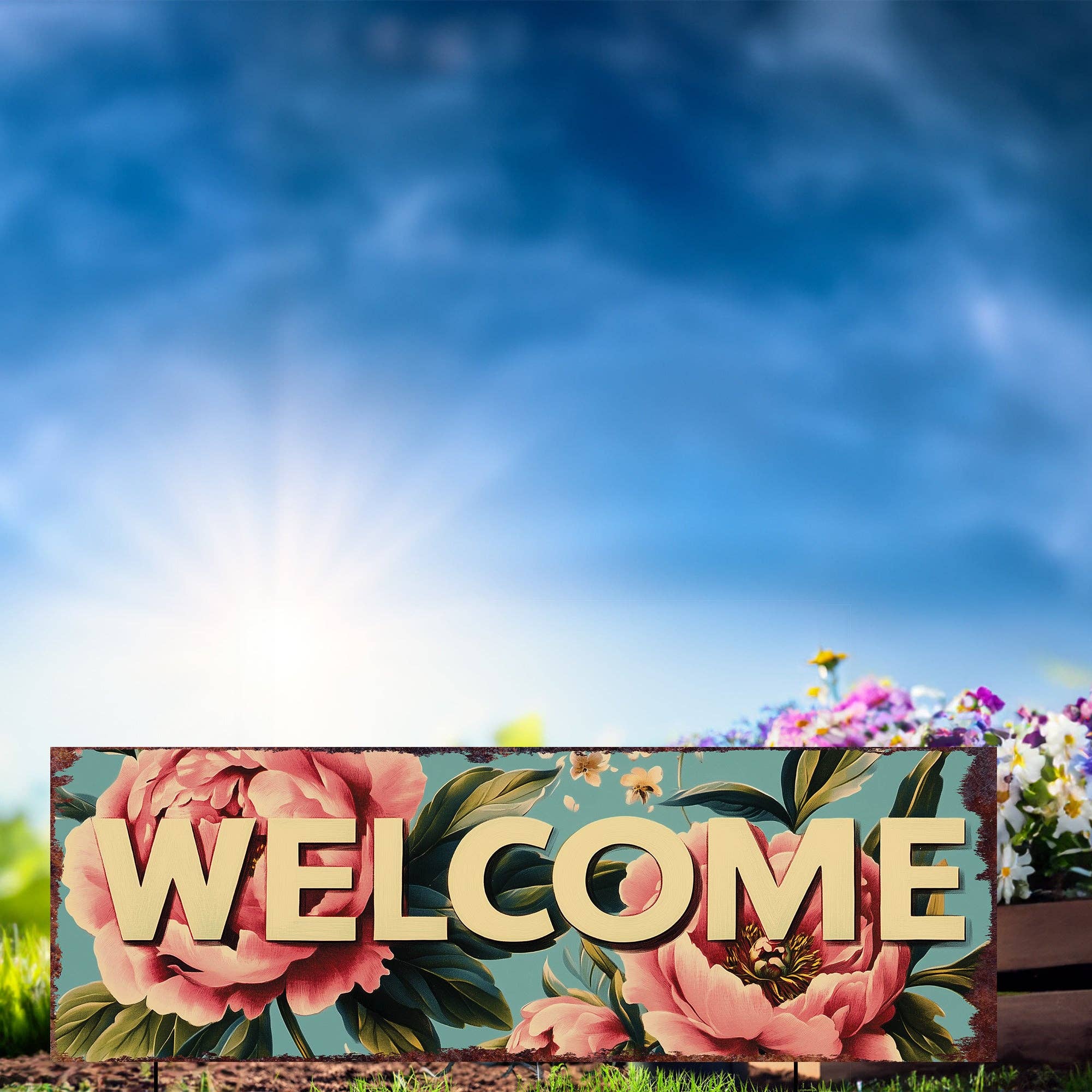TX USA Corporation - Wholesale Garden/Lawn Stake - Summer Peony Welcome Garden Stake | Farmhouse Outdoor Yard Sign 36in3