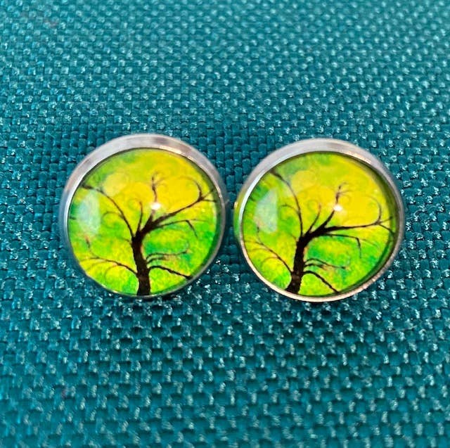 SMA Artistry Creations - Wholesale Stud/Post Earrings - 12mm Tree of life design glass cabochon stud earrings7