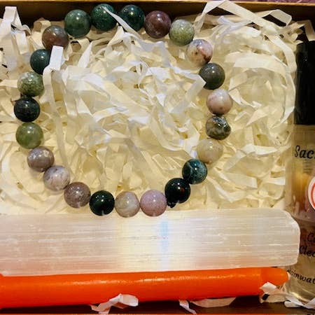 Sacral Chakra Balance Kit - Indian Agate Bracelet for wholesale by Rainwater-Apothecary