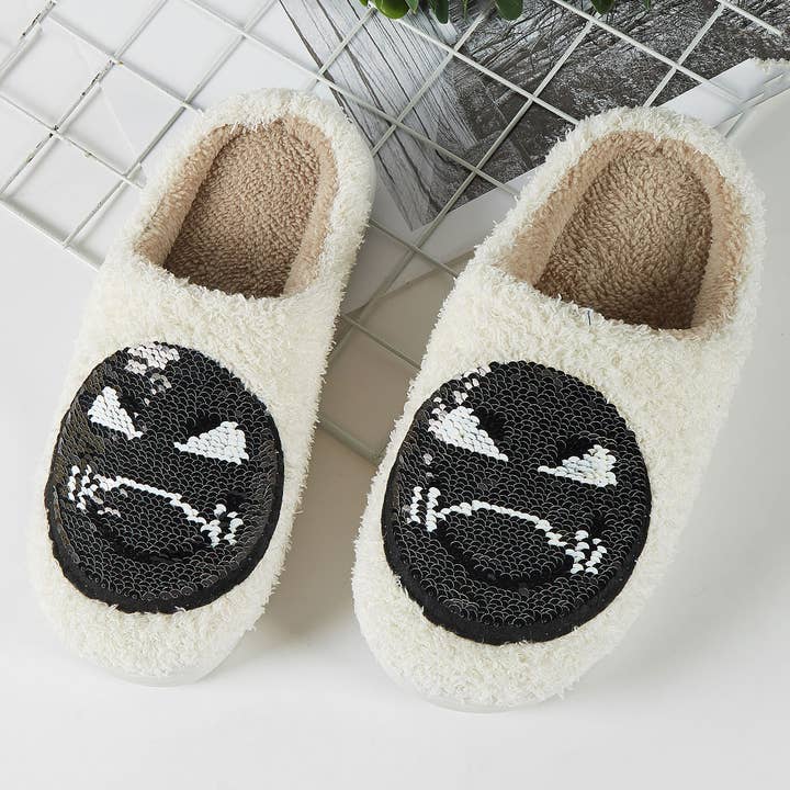Cap Zone - Wholesale Slippers - Women's - Evil Smiley Emoji Reversible Sequins Slippers3