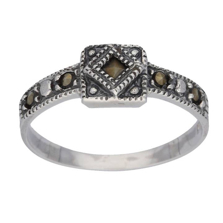 Silver Insanity – wholesale Multi-stone ring – Petite Light Weight Square Sterling Silver Marcasite Ring1