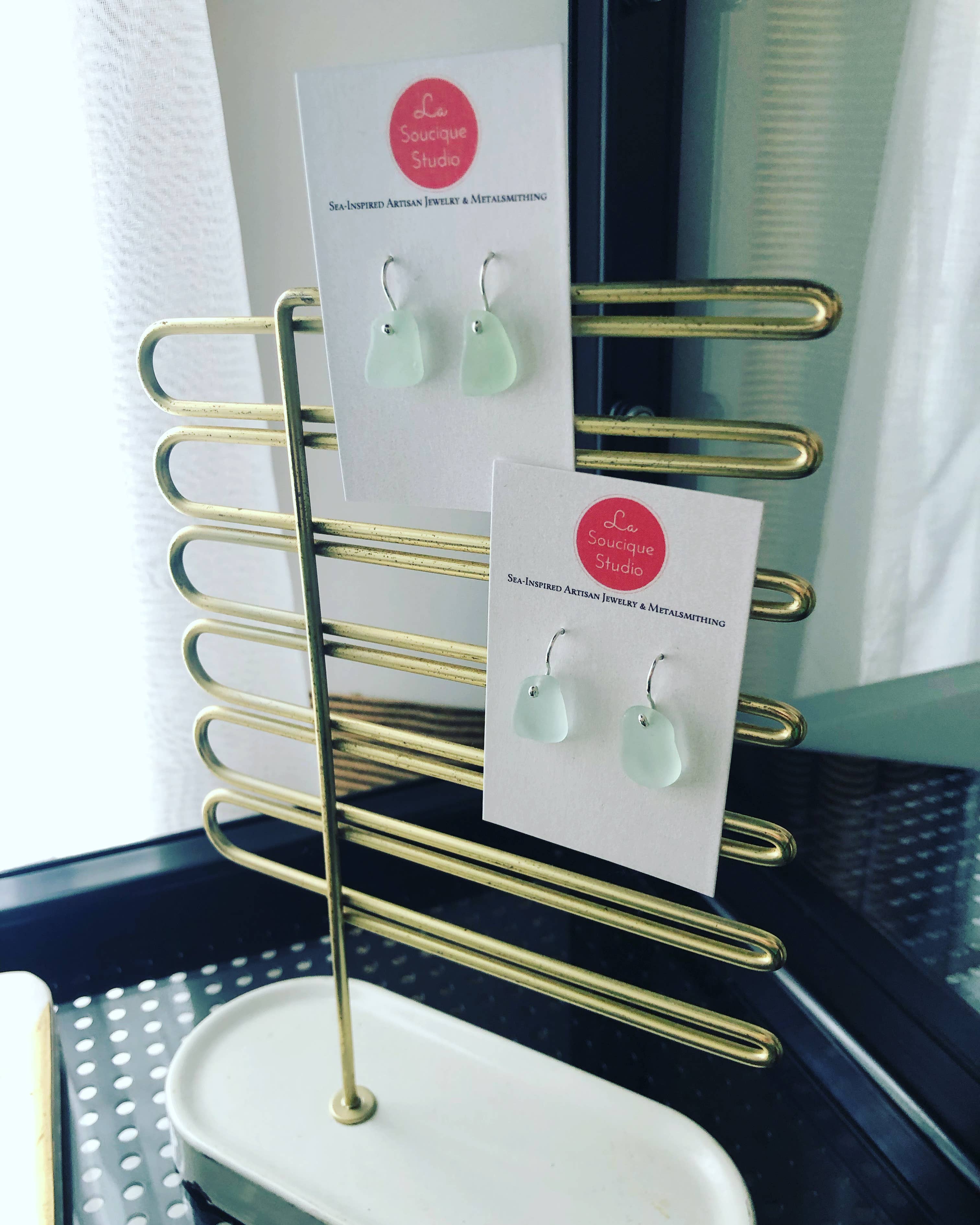 La Soucique Studio Metalsmithing - Wholesale Dangle Earrings - Perelle Sea Drop Seaglass Earrings2