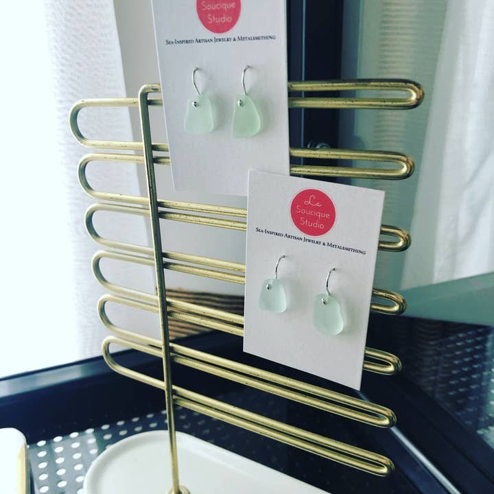 La Soucique Studio Metalsmithing - Wholesale Dangle Earrings - Perelle Sea Drop Seaglass Earrings2