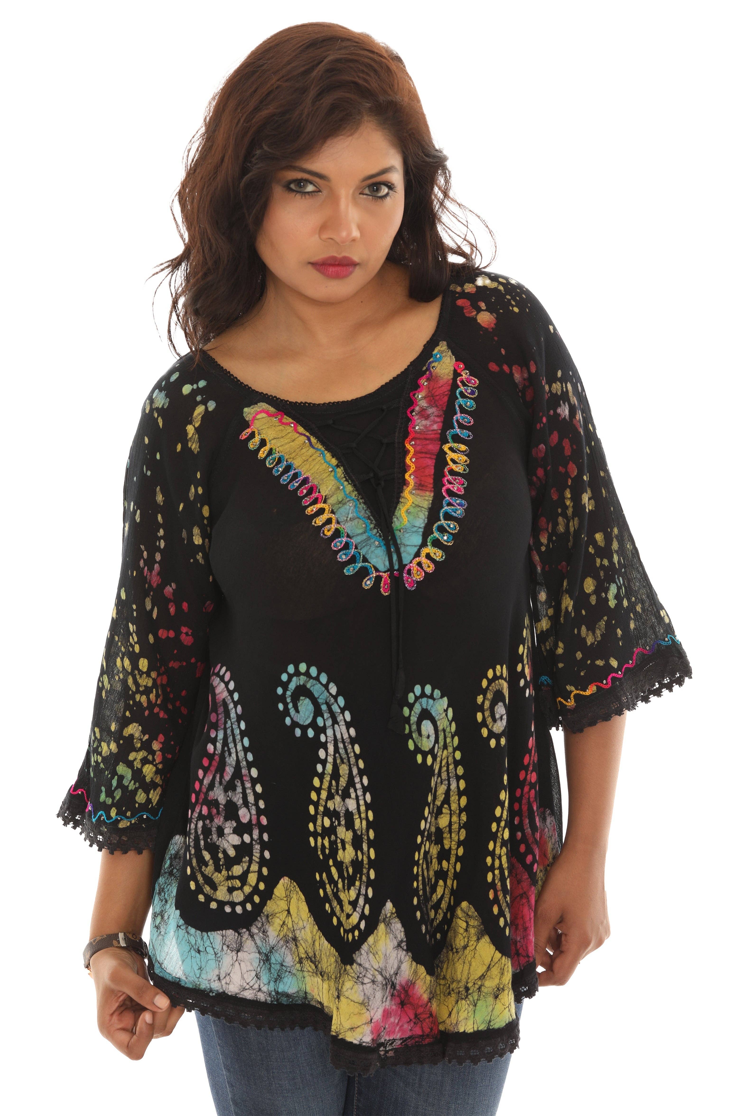 Shoreline Wear. INC – wholesale Tunic – Women’s – Bold Paisley Pattern Rainbow Tie Dye Rayon Tunic0