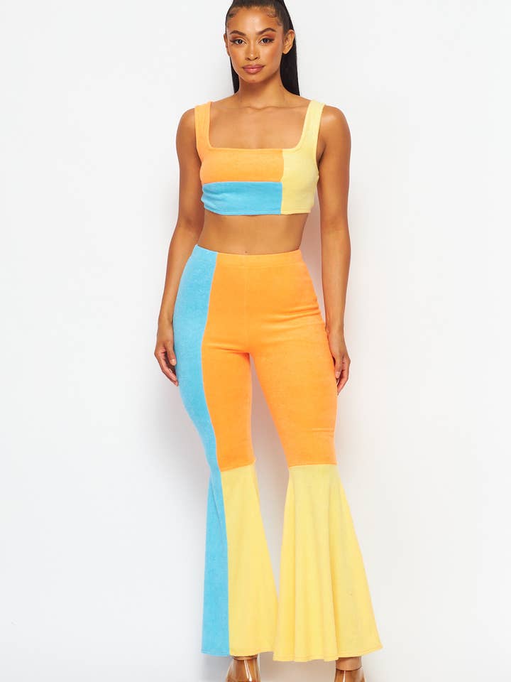 Ensemble de pantalons Bright Idea en tissu éponge à blocs de couleurs (HDC29947) pour la vente par Hot & Delicious
