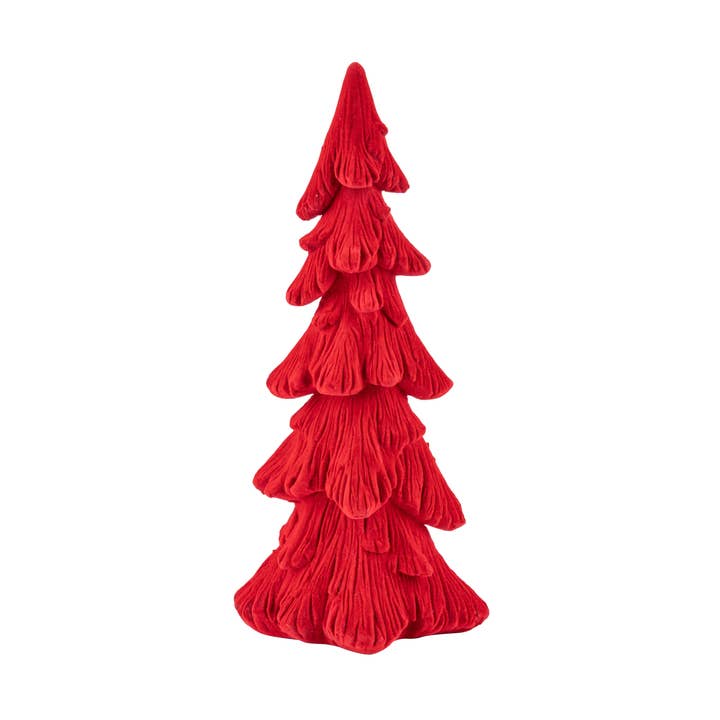 Silver Tree Home & Holiday - Wholesale Christmas Decoration - A01535: Red flock finish resin fir tree table piece,10in0