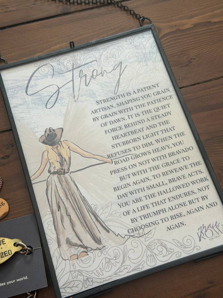 Strong – Empowering Angel Art Print | Grace & Grit Collection | 5x7 Floating Frame Inspirational Wall Decor for wholesale by Bohemian Grace - Grace & Grit