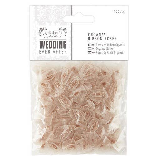 Papermania Organza Ribbon Roses 100, Wedding Antique Gold for wholesale by West Design Products