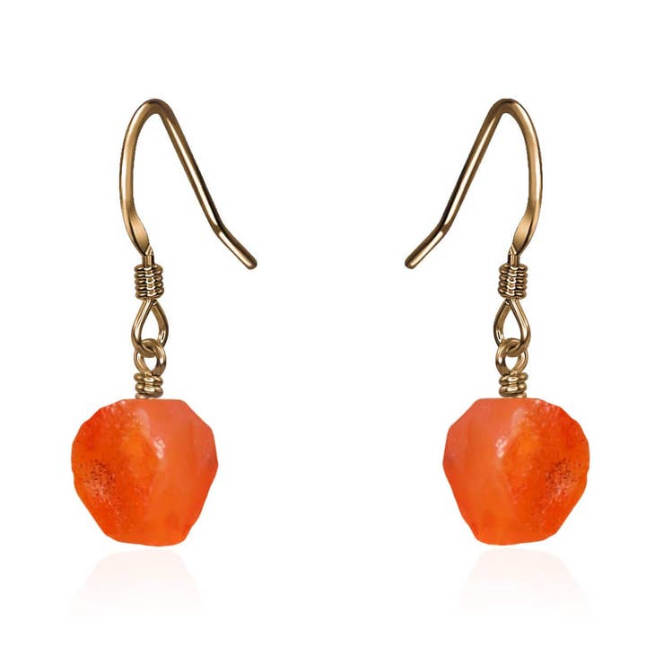Raw Orange Carnelian Crystal Dangle Drop Earrings for wholesale by Luna Tide
