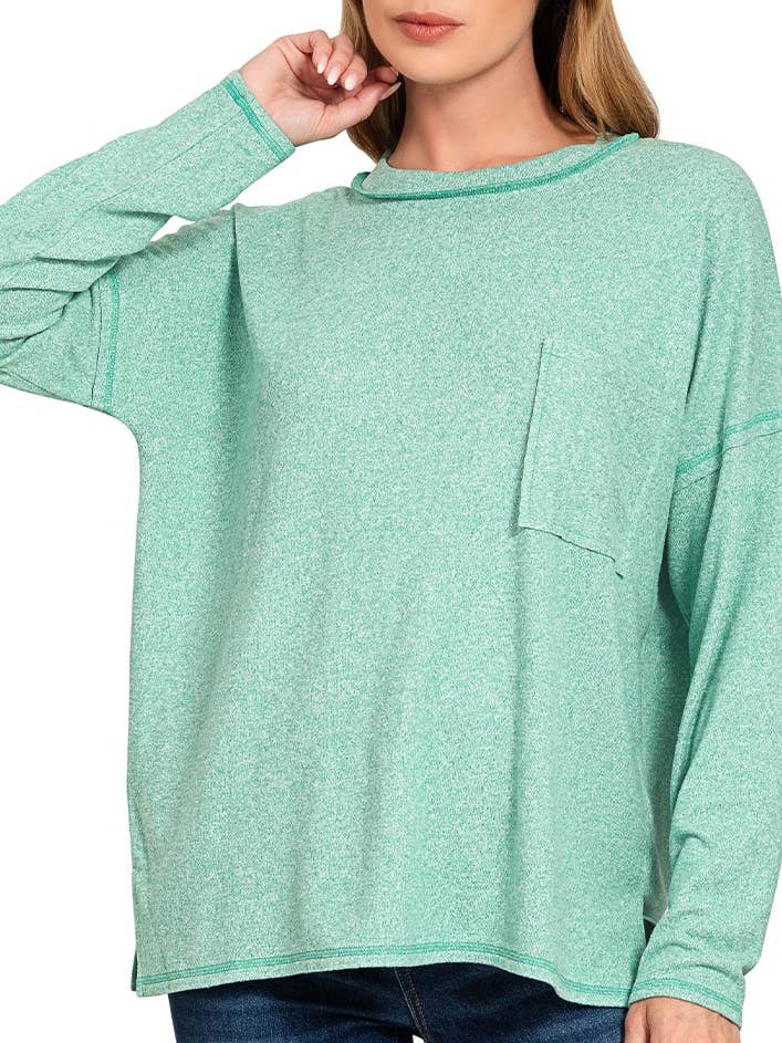 Soft Melange Hacci Round-neck Long Sleeve Tee for wholesale by Vanilla Monkey