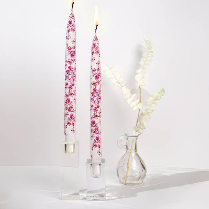 Taper Candles - Pink Cherry Blossoms - Set of 2 for wholesale by Flatyz Candles