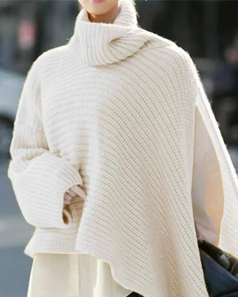 Queen Fashion – wholesale Knitted jumper – Women′s – asymmetrical turtleneck chunky knit sweater20