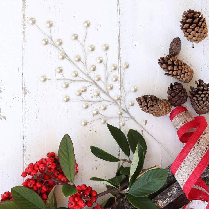 Larksilk - Wholesale Christmas Decoration - 24-Pack Pearl White Christmas Holly Berry Stems, 35 Berries4