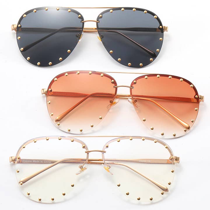 Little Trendy - Wholesale Sunglasses - Women's - Rimless Studded Aviator Sunglasses rivet sunglasses