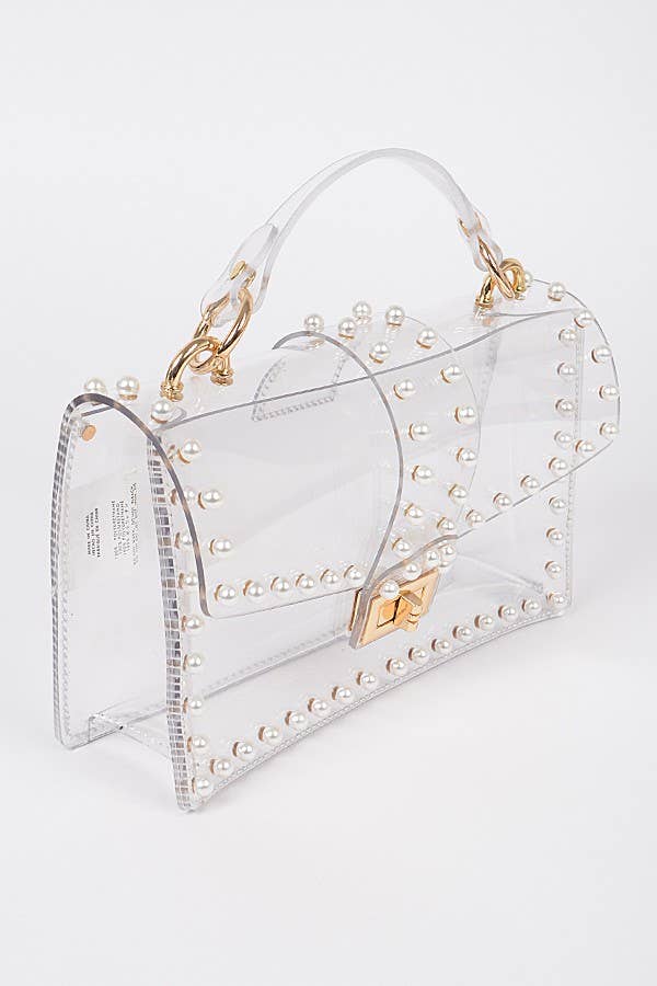 Oblige by G - Wholesale Top Handle Bag - Women's - pearl-accented clear handbag HPC34904