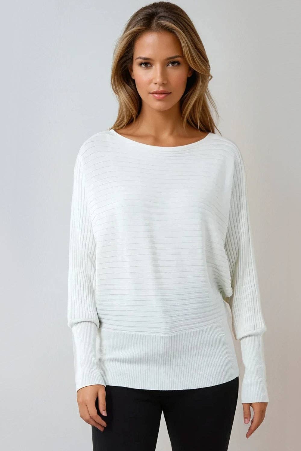 Aftershock London – wholesale Knitted jumper – Women′s – Ivory Long Sleeve Ribbed Jumper0