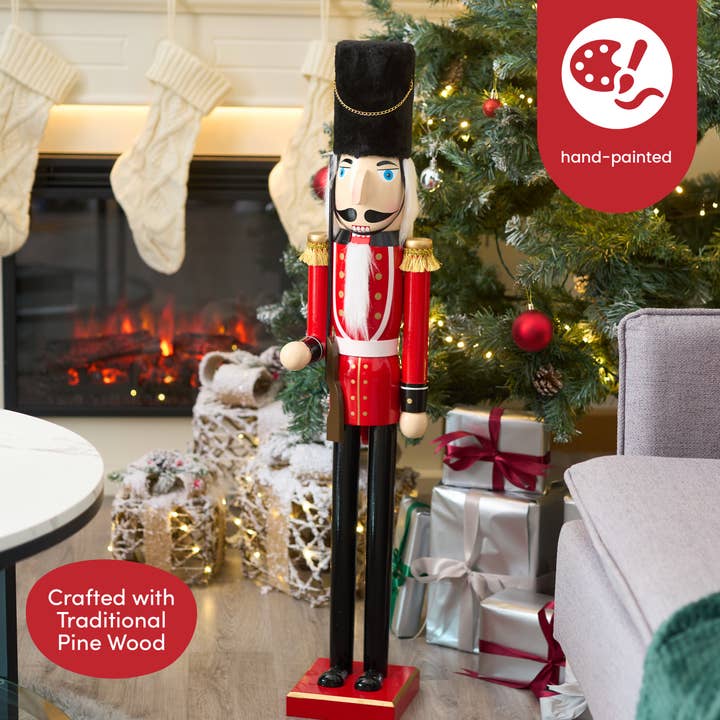 The Twiddlers - Wholesale Christmas Decoration - Large Wooden Christmas Nutcracker Soldier/Beefeater 90CM/35"