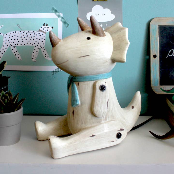 Wood Effect Cute Sitting Triceratops for wholesale by House of Disaster