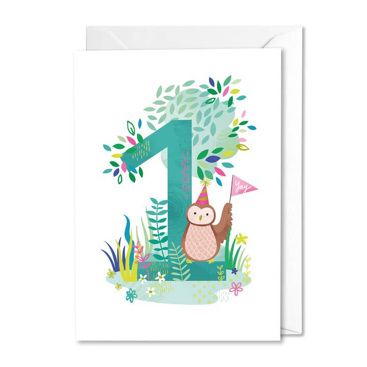 Age 1 Forest Friends Card for wholesale by Middle Mouse