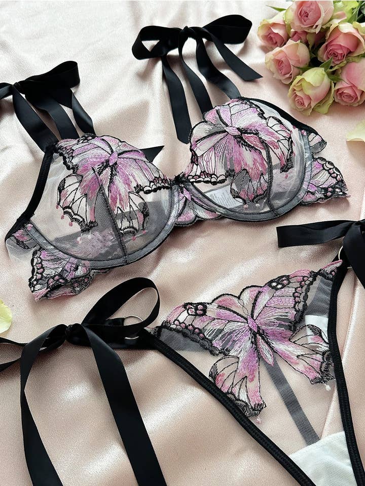 Sweetkama - Wholesale Lingerie Set – women's - Butterfly Embroidery 2PCS Lingerie Sets10