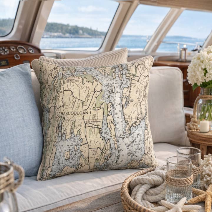 Custom Nautical Chart "nife-edge" Pillow for wholesale by Not for Navigation