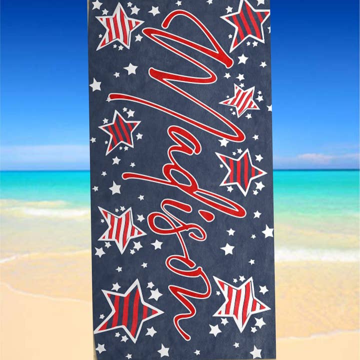 Monogram Junkie - Wholesale Beach Towel - Personalized Stars & Stripes Beach Towel