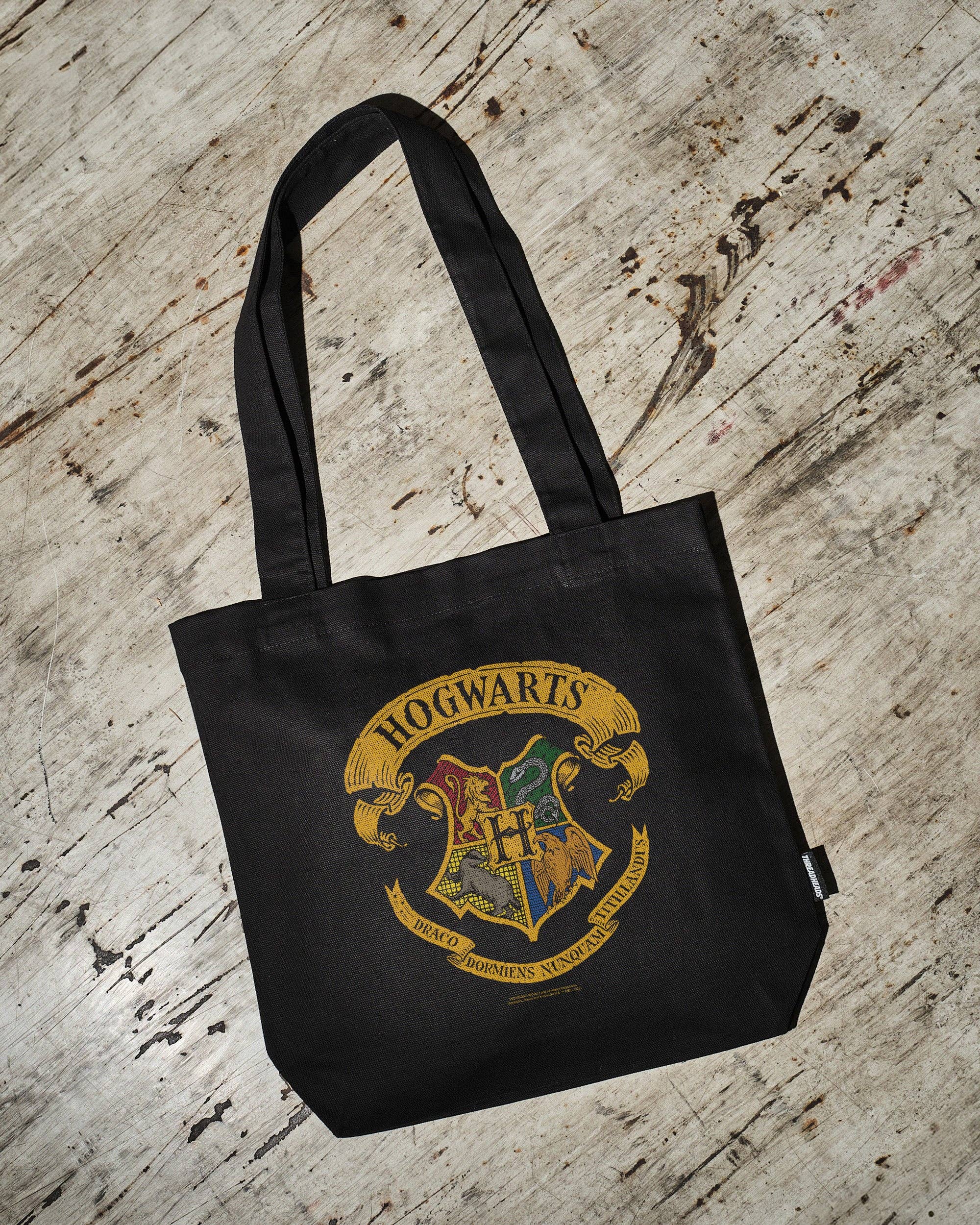 Black Hogwarts Crest Tote Bag for wholesale on Faire