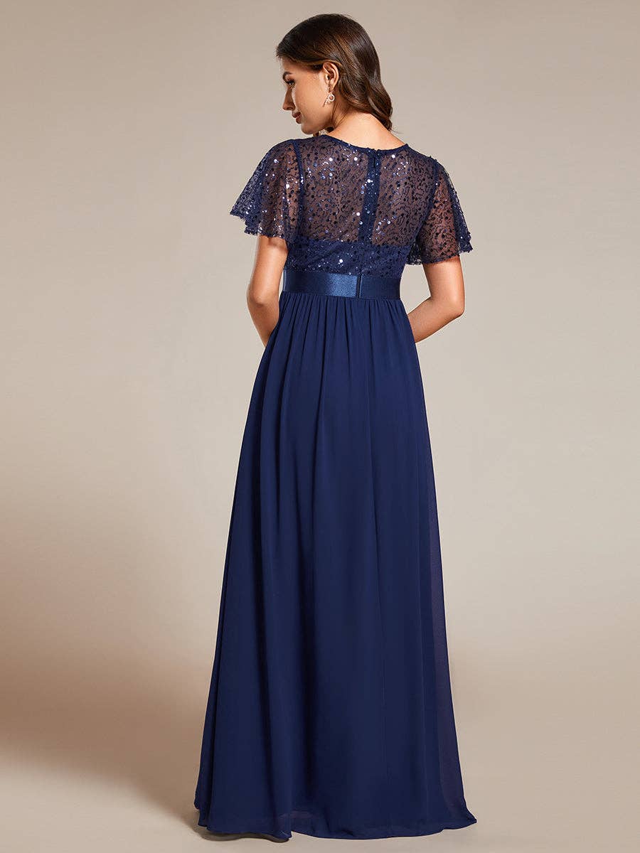 Ever-Pretty - Wholesale Gown - Women's - Round-Neck Sequin Chiffon High Waist Formal Evening Dress10