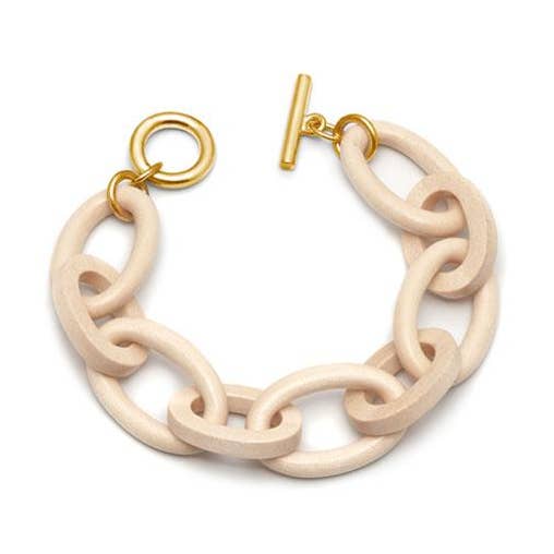 Ovales Gliederarmband aus weißem Holz - Gold für den Großhandel von BRANCH JEWELLERY
