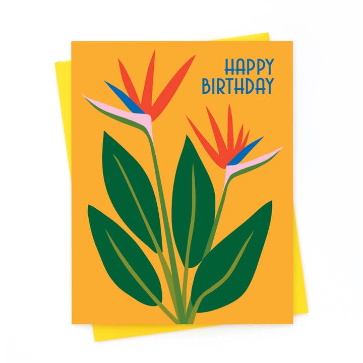 Orange Birds of Paradise Birthday Card Tropical Botanical A2 for wholesale by Klinger Creative