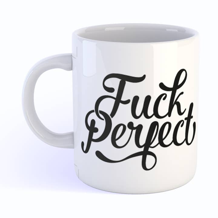 Fuck perfect black, funny fuck it all 11 oz mug for wholesale by Studio Inktvis